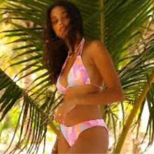 Pink multi colored tie-dye bikini